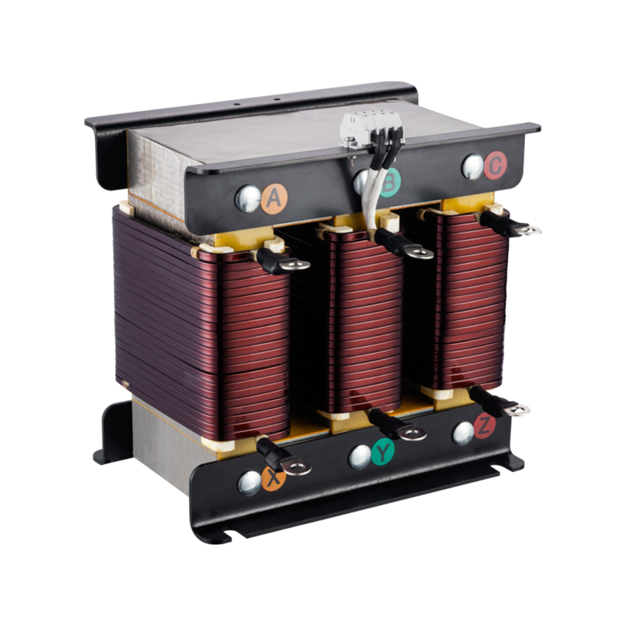Three-phase iron-core filter reactor with copper coils and terminals
